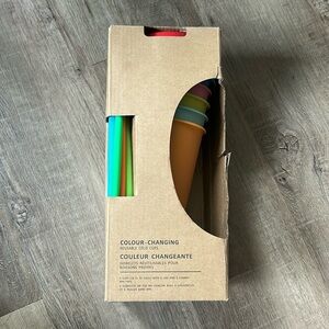 Colour changing cups with lids and straws 5 pack with bonus 50 stickers!